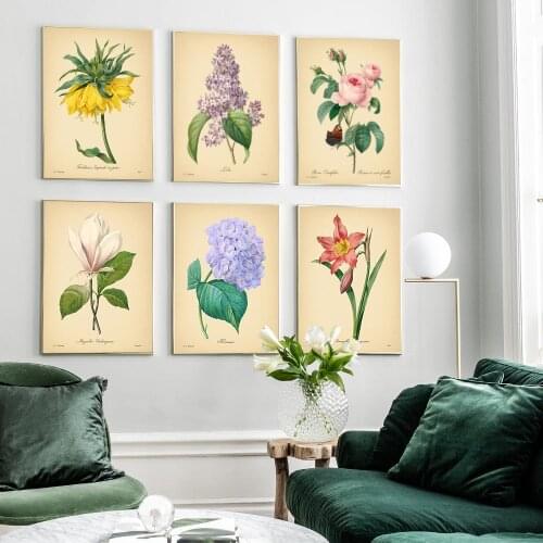 Vintage Flower Botanical Posters and Prints Rose Illustration Wall Art Canvas Painting Decorative Picture Modern Home Decoration