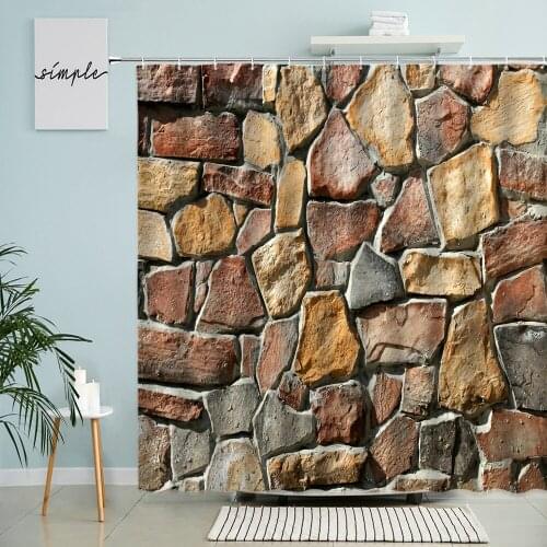 American Country Old Brick Stone Wall Shower Curtain Retro Architecture Theme Bathroom Decor With Hook Hanging Waterproof Screen