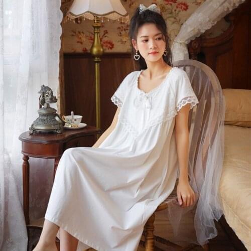 Wasteheart New Women Homewear White Sexy Sleepwear Nightdress Lace Nightwear Luxury Nightgown Court Homewear Court Gown