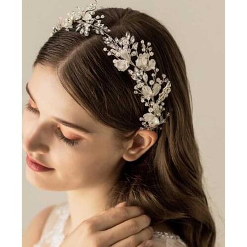 Women Silver Leaf Rhinestones Heabdand Wedding Hair Jewelry Bridal Hair Accessories for Bride Women