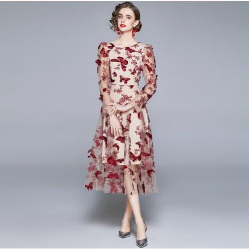 Runway Design Vogue Butterfly Embroidery Summer Party Dresses Vintage Elegant Women Midi Long A Line Dress