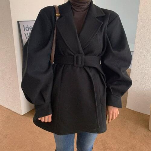 The winter tweed coat lapels lantern sleeve