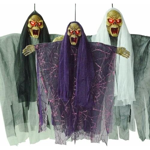 1PC Halloween Hanging Ghost with Glowing Eyes Screaming Sound Horror Haunted House Decoration Halloween Party Props 2021