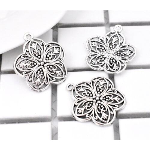 10pcs/lot 29x25mm Antique Silver Plated Flower Charms Pendant DIY Handmade Jewelry Accessories