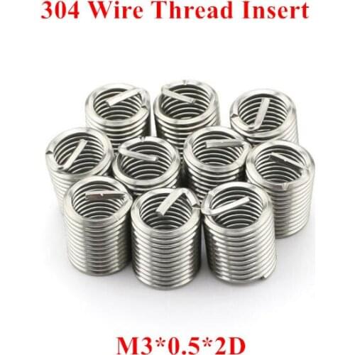 100pcs M3*0.5*2D Wire Thread Insert 304 Stainless steel M3 Screw Bushing, m3*2D Wire Screw Sleeve Thread Repair Insert