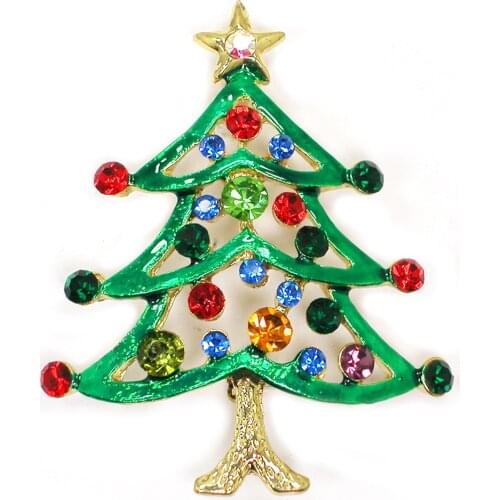 12pcs/lot Wholesale Fashion Brooch Colorful Rhinestone Enamel Christmas tree Pin brooches Christmas Gift C102201