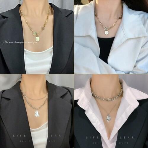 Punk Baroque Irregular Pearl Chain Choker Necklace for Women Asymmetric Lock Pearl Pendant Necklaces Trend Jewelry