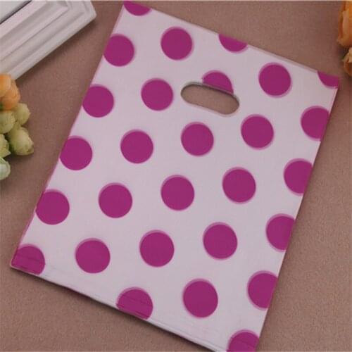 2016 New Design Wholesale 100pcs/lot 20*25cm White Plastic Packaging Bags With Hot Pink Dot Favor Wedding Gift Bags