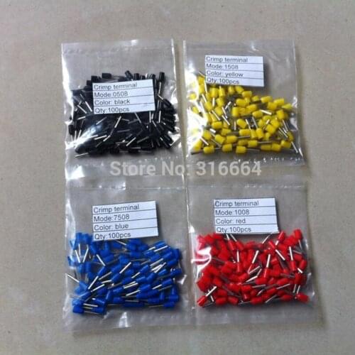 400pcs 4 sizes assorted cooper ferrule terminal insulated Electrical Crimp disconnectors E0508 E7508 E1008 E1508