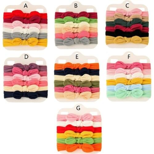 6 Pcs Solid Color Elastic Hair Bands Baby Girls Bow Headbands Soft Nylon Bowknot Headdress Hair Accessories for Newborn H3CD