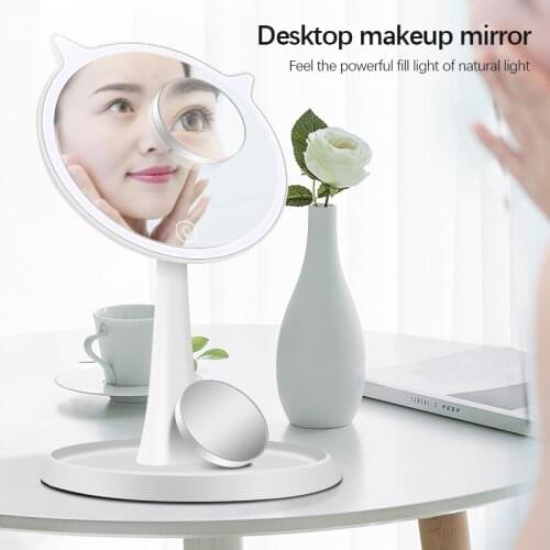 Large 10x Magnifying Mirror For Vanity Table LED Mirror Bathroom With Frame Cat Ear HD Smart Screen 45 Degree Angle Adjustable