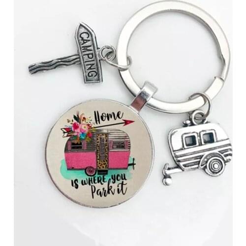 2021 New Cute Camper Wagon, I Love Camping Keychain, Trailer Road Sign Keychain, Holiday Travel Souvenir Gift