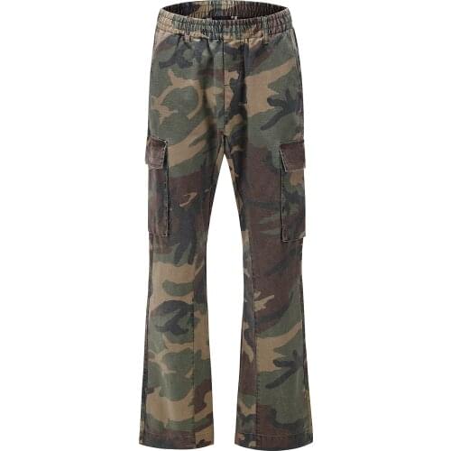 Camol Trousers for Men Drop Ship Men Camo Cargo Flare Trousers Pants Custom label trousers