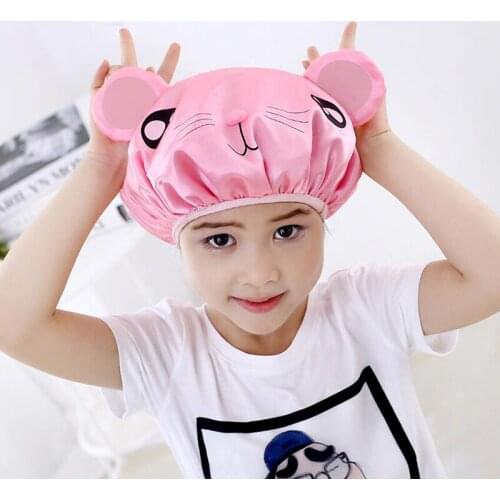 Double-layer Children Cartoon Waterproof Shower Caps Bathing Hat Elastic Shower Cap Hair Salon Bathroom Products Bath Caps