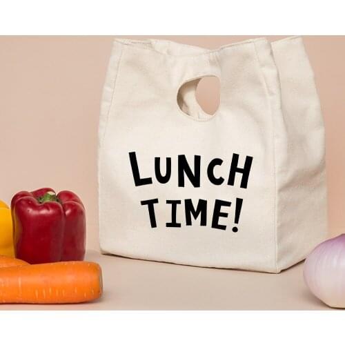 Food Enjoy It Print Eco Canvas Lunch time Bags Foldable Foil Portable School Thermal Insulated Pouch Harajuku Travel Thermal Bag