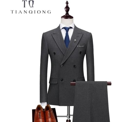 Elegant Double Breasted Suit Men 2018 High Quality Groom Wedding Tuxedo Jacket with Pants Slim Fit 3 Piece Business Wear