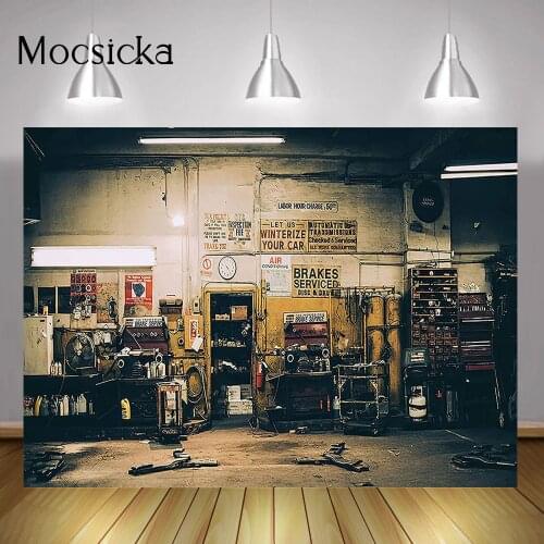 Car Repair Warehouse Backdrop Photography Kids Children Birthday Cake Smash Background Auto Automobile Mechanic Party Decoration