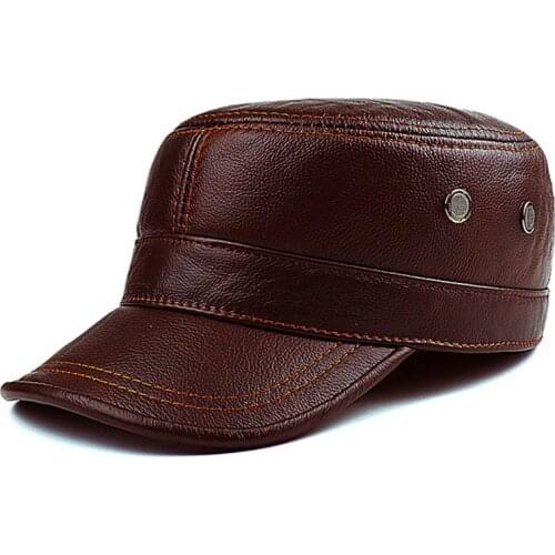 Fashion Sheepskin Hat Mens Earprotection Warm Cap Genuine Leather Hat Leisure Winter Cap Adjustable B-8386