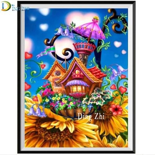 Cartoon Mushroom House 5D DIY Diamond Painting Cross Stitch Diamond Embroidery Decor Sunflower Flower Pictures Living Room Gift