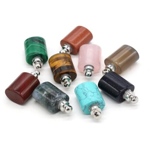 Natural Gem Stone Agat Oil Diffuser Perfume Bottle Pendant Flat Cylindrical Essential Oil Diffuser Charms for DIY Jewelry Making