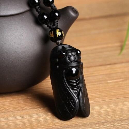 Natural Obsidian Cicada Set the Thames a great coup Pendant Jewelry Fine Jewelry Luck Auspicious Amulet Pendant Jewelry