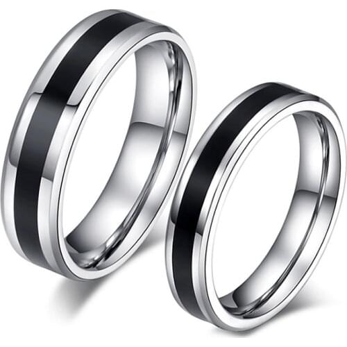 Stainless Steel Rings Classic Alliance Wedding Rings for Women Men Black & Silver Color Rings Couple Promise Jewelry