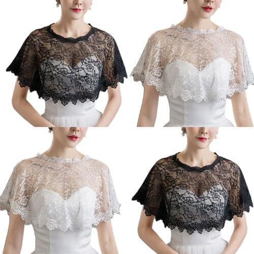 New Women Embroidery Floral Lace Cape Wrap Wedding Bridal Perspective Pullover Shawl Shrug Shoulder Covers Prom Party Bolero