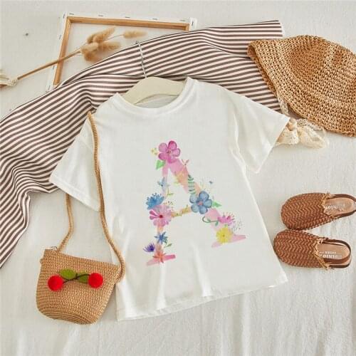 Toddler Clothes T-shirt Fashion Pink Alphabet Girls Tshirt Harajuku Retro Boy Tshirt Flowers Element Nice Round Neck Kids Tshirt
