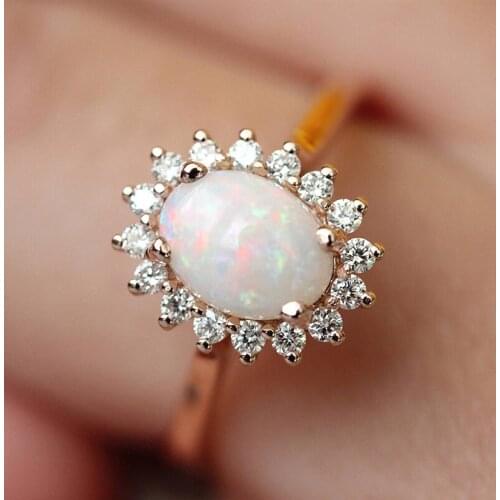 Double Fair Egg-Shaped Opal CZ Rings For Women Rose Gold Color Big Wedding Engagement Ring Fashion Jewelry For Gift KCR237-M