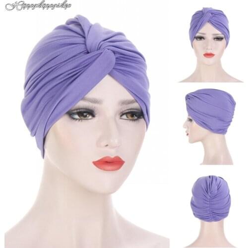 Under Scarf Beanies For Women Islam Muslim Ruffled Cross Hijab Turban Hat Scarf Cancer Chemo Cap Female Headwear Hair Cover