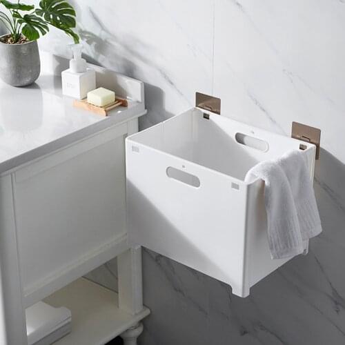 Hanging Wall-Mounted Folding Storage Basket Clothing Organizer For Bedroom Wardrobe Bathroom Dirty Clothes Basket with Hooks