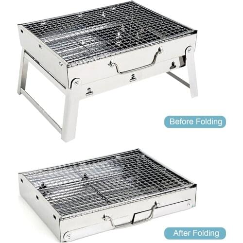 Portable Camping Grill Stainless Steel BBQ Folding Grill Outdoor Picnic Stove Charcoal Grill for Picnic Home BBQ for 3-5 Person