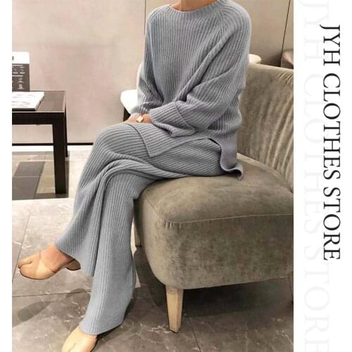 Casual Solid Outfits Womens Two Piece Suit Home Loose Clothing Large Size Lady Sets Winter 2 Piece Woman Set Round Neck S-3XL