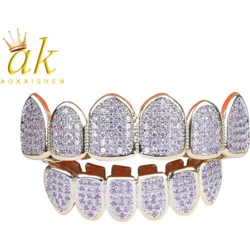 Gold Hip Hop Teeth Grillz fangs gold plated hip jewelry Holleween Gift Men Women