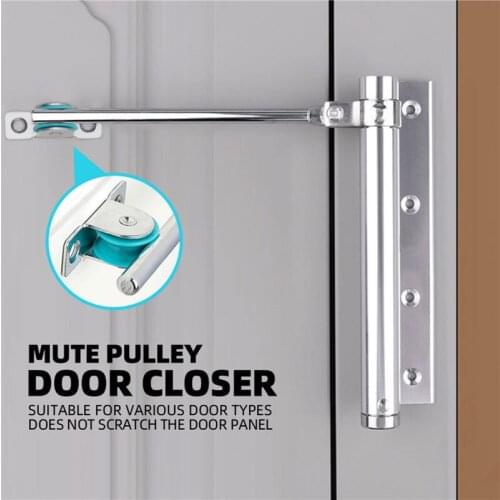 Adjustable Door Automatic Closer Aluminum Alloy Automatic Door Spring Silver Tone Intensity, Suitable for Fire Door 40 Kg
