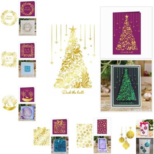 Christmas Tree Wreath Snowflake Bells Ornament Warm Words Hot Foil Plates DIY Craft Paper Cards Making Template 2020 Hot Sale