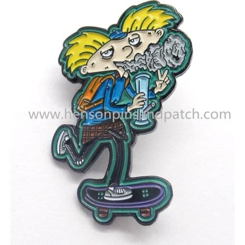 Retail And Stock black metal soft enamel character boy pin badge
