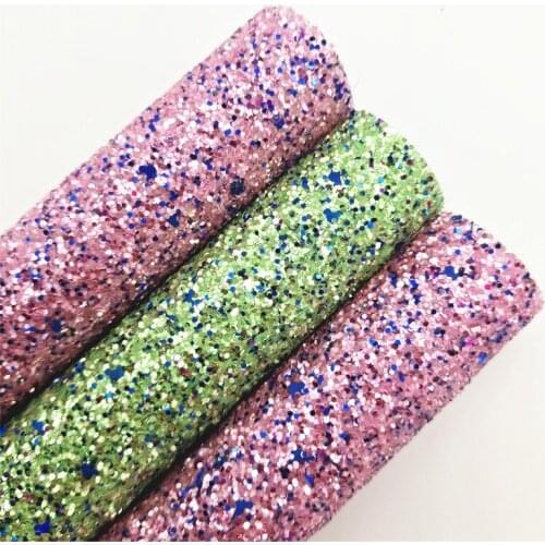 Pink Green Chunky Glitter Vinyl Fabric Sheet with Felt Backing Synthetic Leather Faux Fabric For DIY Bows Earrings A4 SIZE R013C