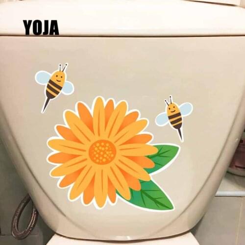 YOJA 23.1X21.8CM Lovely Brown Bees And Flowers Art Mural Wall Sticker Toilet Decal Kids Girl Room Decor T5-0871