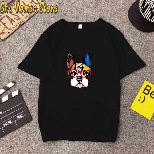 Womens T-shirt french bulldog with glasses print t-shirt summer clothes lovely unisex boy girls tshirt clothing dog lover tops