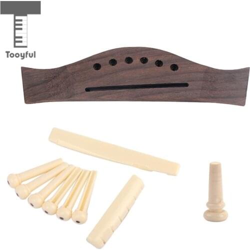 1 Set Rosewood Bridge+Bone Bridge Pins Saddle Nut for Acoustic Folk Guitar Replacement Parts