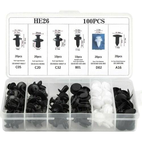 100Pc Auto Car Fender Liner Fastener Bumper Interior Trim Retainer Push Clip Pin