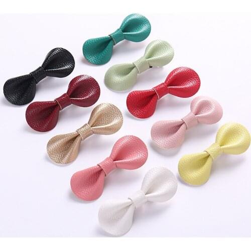 2.4 Inch Girls Leather Hair bows With Clips Hair Bow Hairgrips Children Girls Headwear Hair Accessories 36pc/lot
