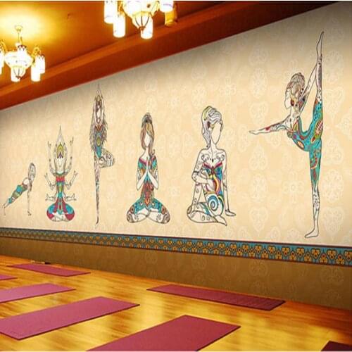 3D yoga studio dance studio training class decorative wall mural gym studio Thai health club decorative Self Adhesive wallpaper