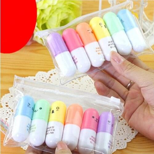 6pcs Kawaii Capsules Highlighter Marker Color Cute Pens Drawing Liner Stationery Office School Supplies Art mildliner markers