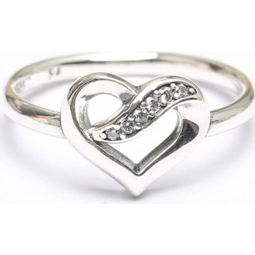 Authentic S925 Ribbons Of Love With Crystal Ring For Women Wedding Party Gift fit Lady Fine Jewelry