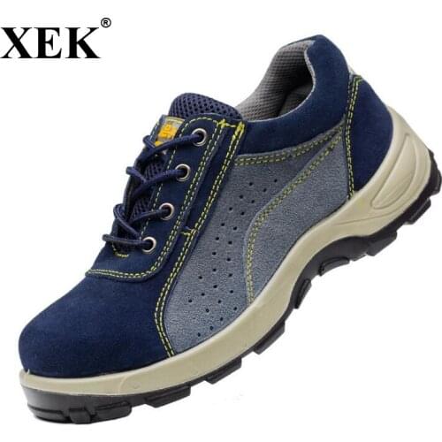 XEK pring Work Boots Men Steel Toe Suede Leather Breathable Casual Shoes Labor Insurance Safety Shoes wyq40