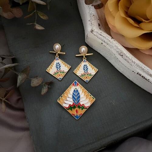 New retro Bohemian enamel brooch coloured drawing or pattern earrings earrings women exposed pins