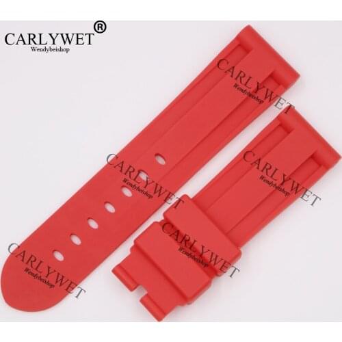 CARLYWET 24mm Red Waterproof Silicone Rubber Replacement Wrist Watch Band Strap Belt for Luminor 44mm-47mm Watch