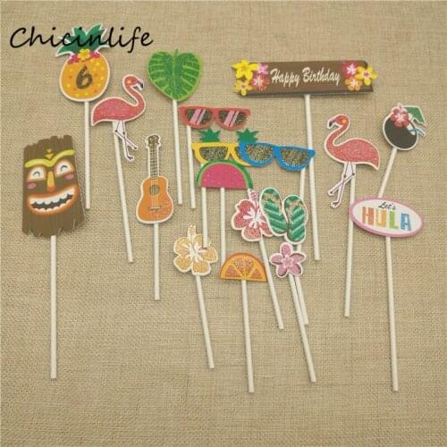 Chicinlife 18pcs/lot Flamingo Fruit Glasses Cupcake Topper Summer Beach Party Supplies happy Birthday Hawaii Cake Topper